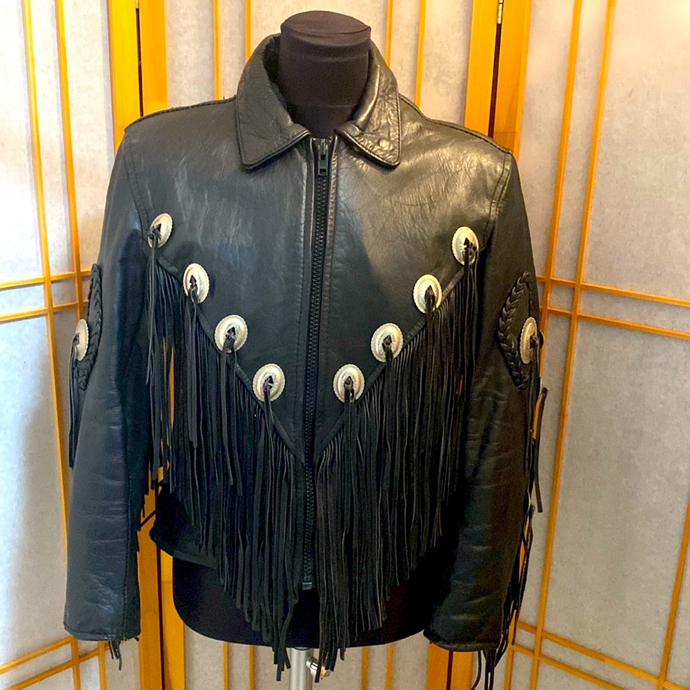 Women’s Fringe Concho Leather Moto BikerJacket